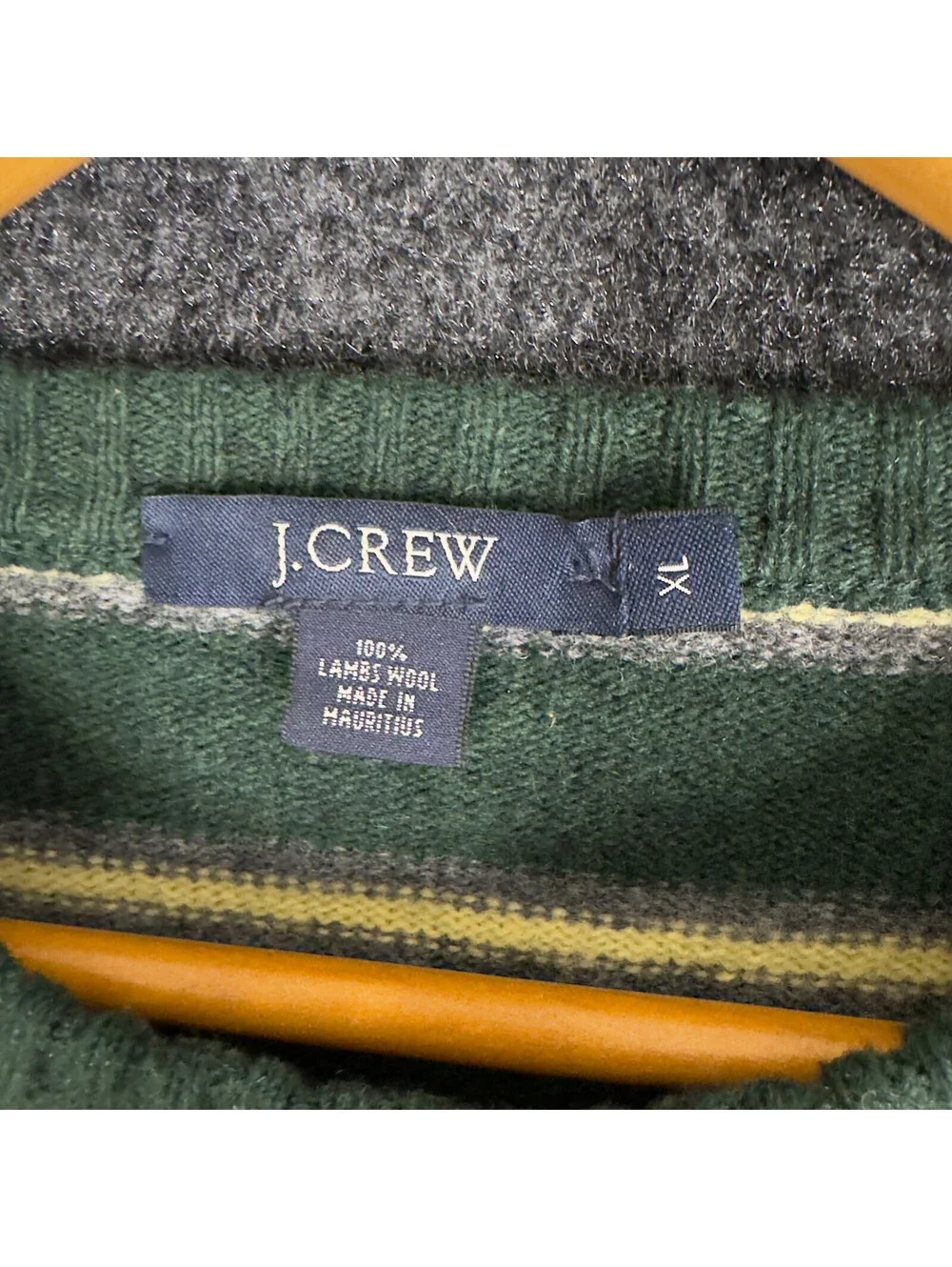 J. Crew Sweater Pullover Men XL Green Striped Knit Wool Long Sleeve Soft Cozy
